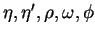 $\eta, \eta^\prime, \rho, \omega, \phi$