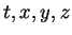 $t,x,y,z$