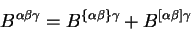 \begin{displaymath}B^{\alpha\beta\gamma} =
B^{\left\{\alpha\beta\right\}\gamma}+
B^{\left[\alpha\beta\right]\gamma}\end{displaymath}