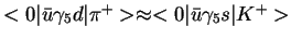$<0\vert {\bar u}\gamma_5 d\vert\pi^+> \approx
<0\vert {\bar u}\gamma_5 s\vert K^+> $