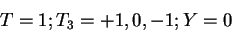 \begin{displaymath}T=1; T_3 = +1,0,-1; Y=0\end{displaymath}
